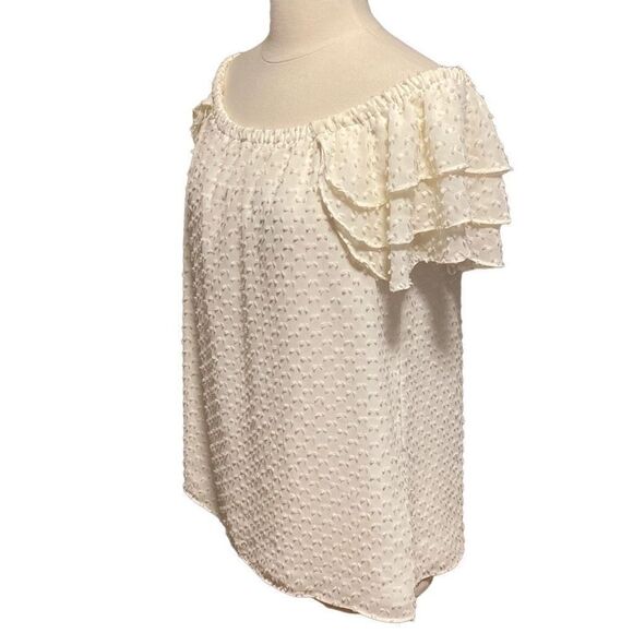 EUC Banana Republic Ivory Cream Eyelash Dot Ruffle Off the Shoulder Blouse sz M - Picture 7 of 9